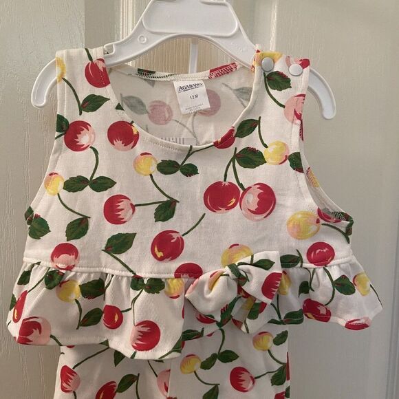 Agabang Cherry 2 Piece Ruffle Top and Pants Set Baby Girls Size 12 Months NWT - Picture 2 of 8